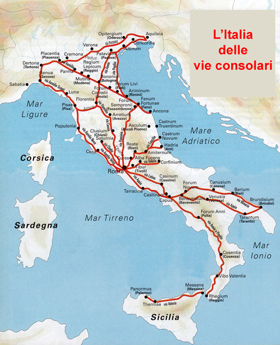 mappa delle vie consolari