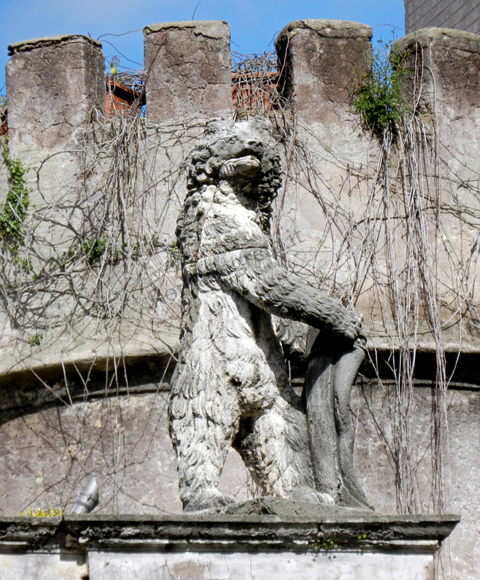 orso alle spalle della fontana di palazzo taverna