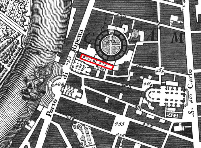 pianta del nolli con ospedale delle celate