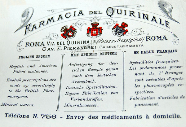 cartolina della farmacia del quirinale