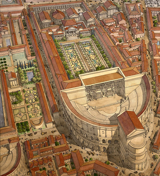 ricostruzione del teatro di pompeo