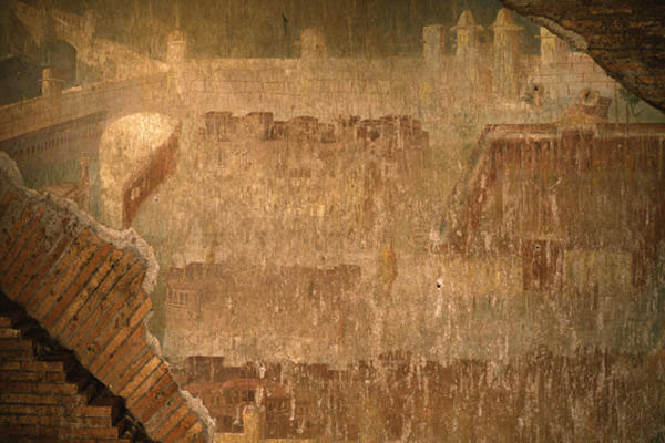 mosaico della città dipinta alle terme di traiano