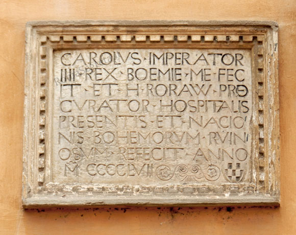 lapide sull'ospizio dei pellegrini boemi a via dei banchi vecchi