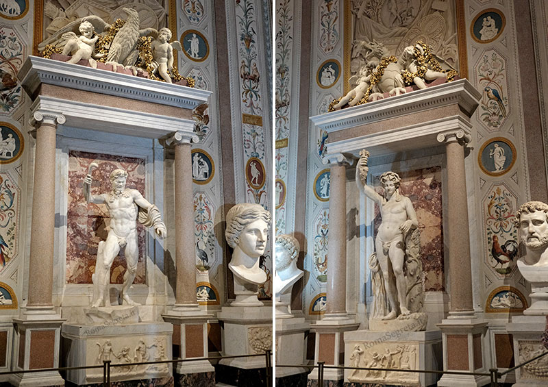 statue di bacco e satiro all'attacco alla galleria borghese